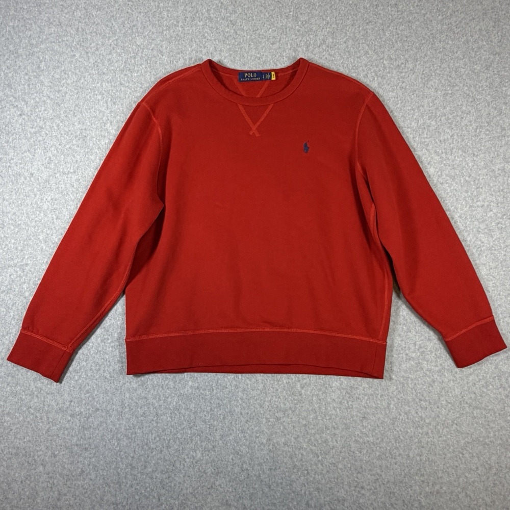 Polo Ralph Lauren Sweatshirt Mens Large Red Fleece Crewneck Pullover Pony Logo